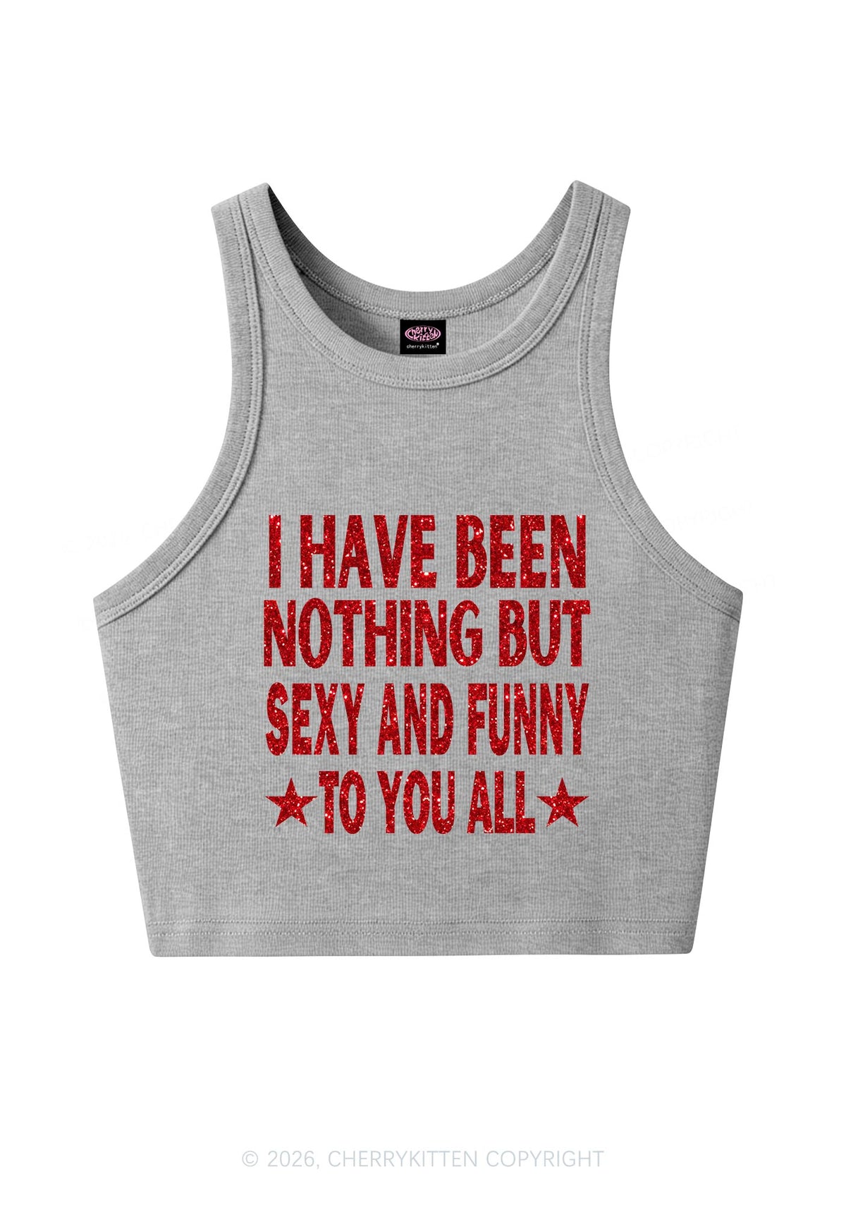 Glitter I Have Been Funny Y2K Crop Tank Top Cherrykitten