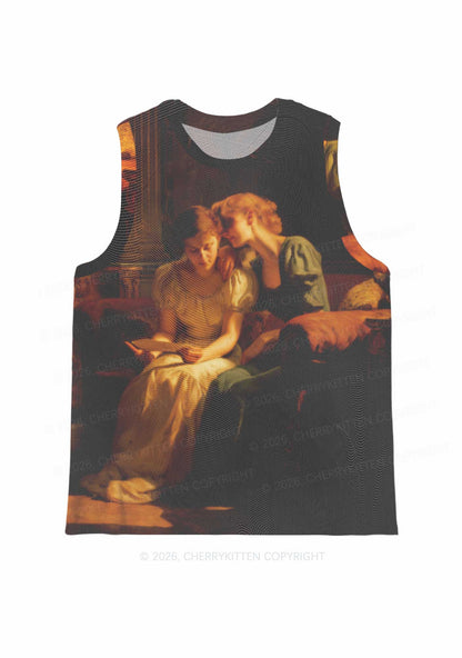 Two Women Reading Letter Pride Y2K Mesh Muscle Tank Cherrykitten