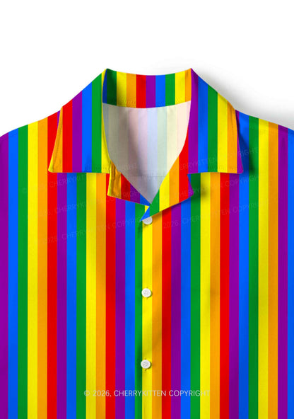 Rainbow Flag Pride Y2K Print Hawaiian Shirt Cherrykitten