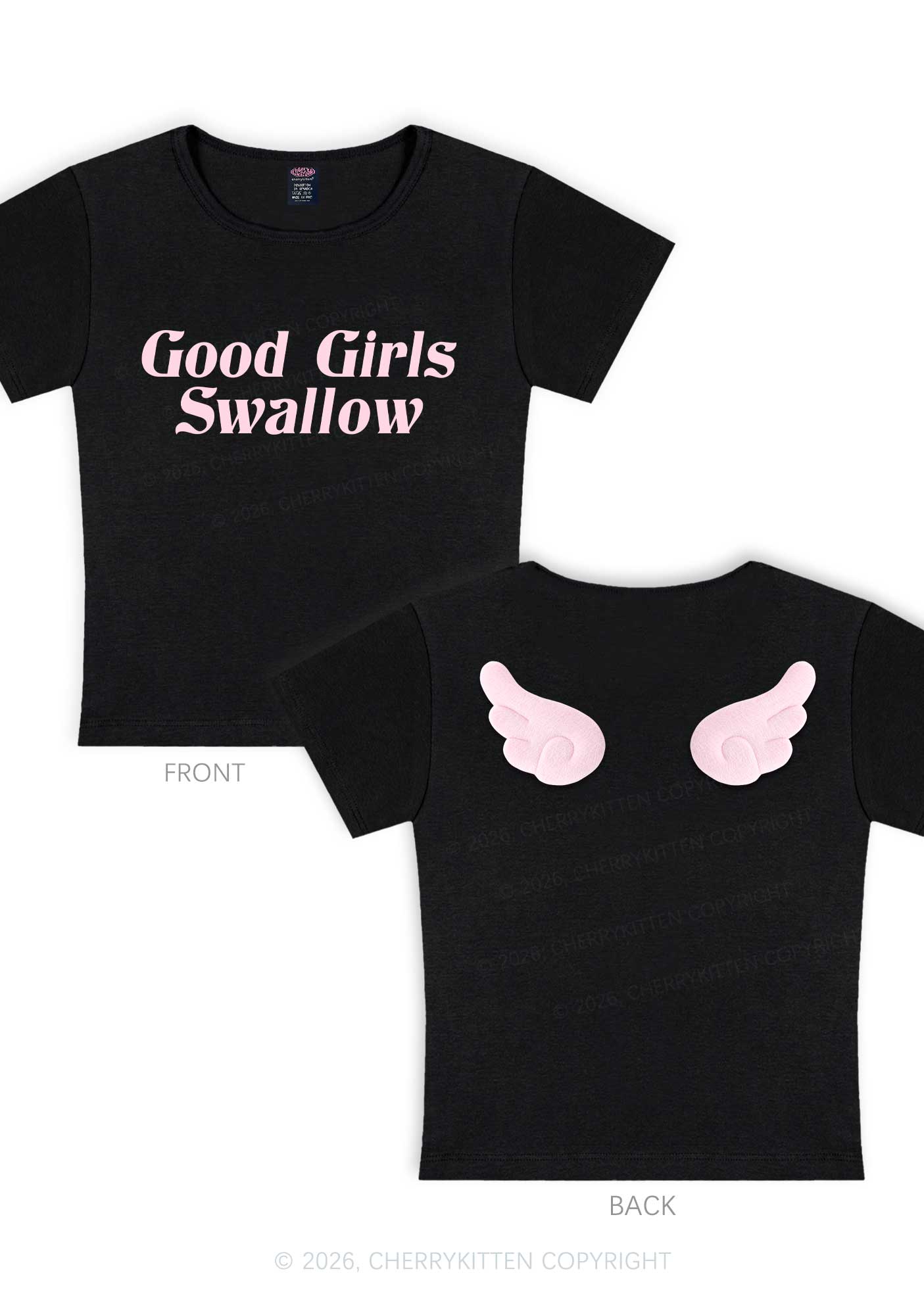 Good Girls Swallow Y2K Goth Angel Wings Baby Tee Cherrykitten