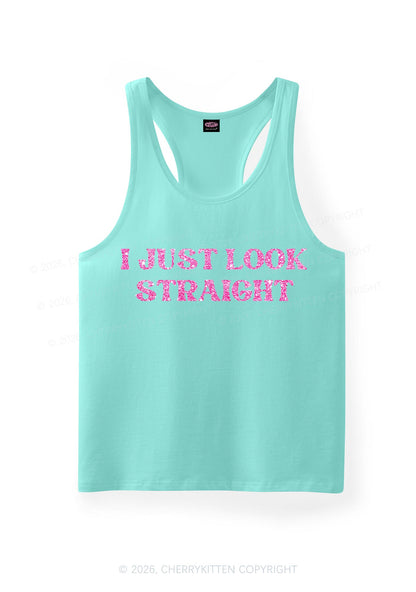 Glitter I Just Look Straight Pride Y2K Men Racerback Tank Top Cherrykitten