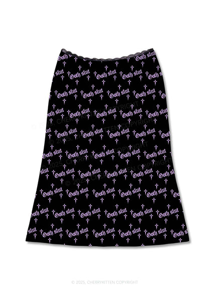 Halloween Pink Goth Slxt Y2K Print Midi Skirt Cherrykitten