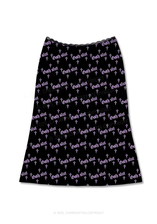 Halloween Pink Goth Slxt Y2K Print Midi Skirt Cherrykitten