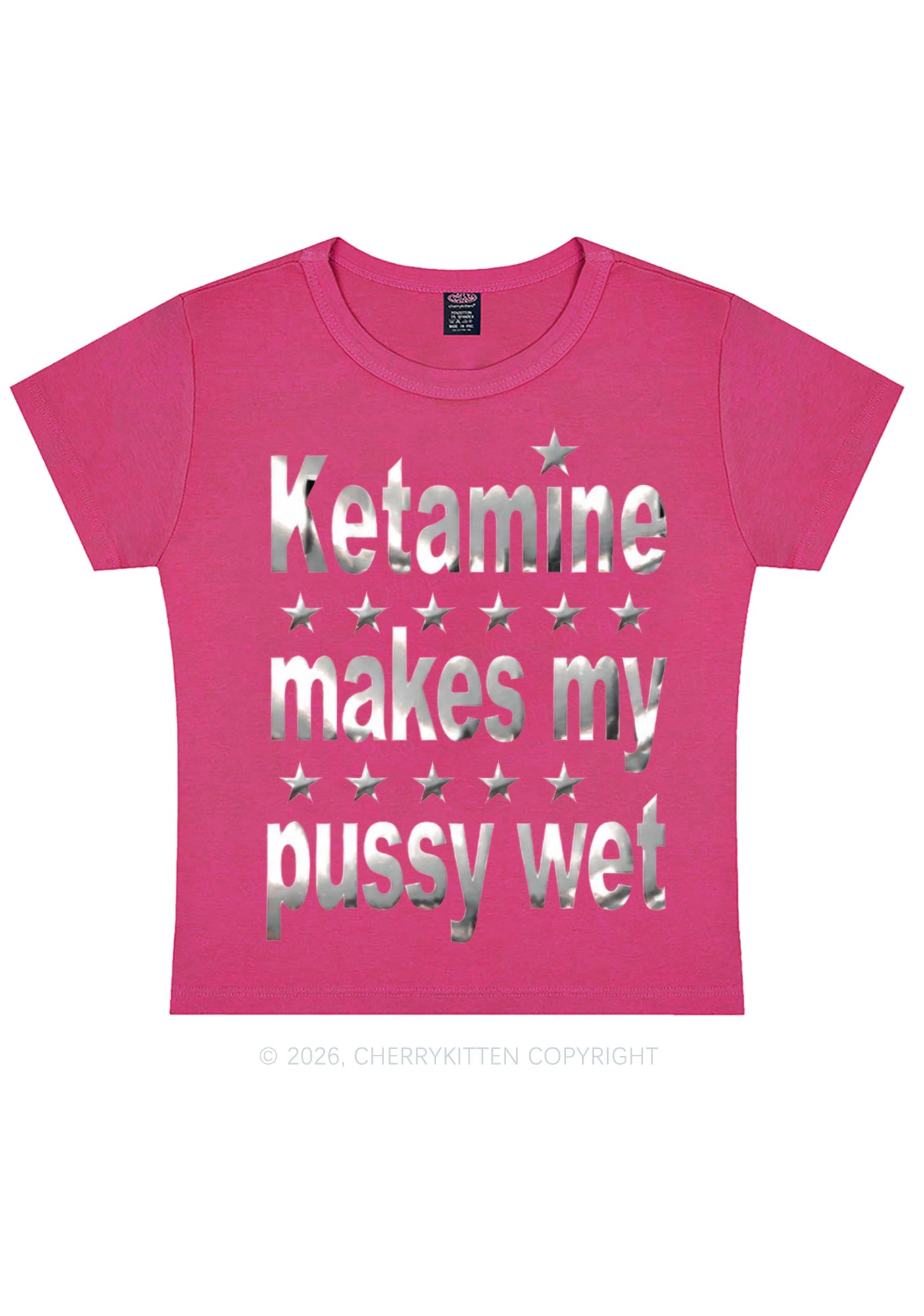K Makes My Puxxy Wet Silver Foil Printed Y2K Baby Tee Cherrykitten