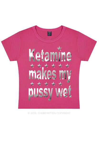 K Makes My Puxxy Wet Silver Foil Printed Y2K Baby Tee Cherrykitten