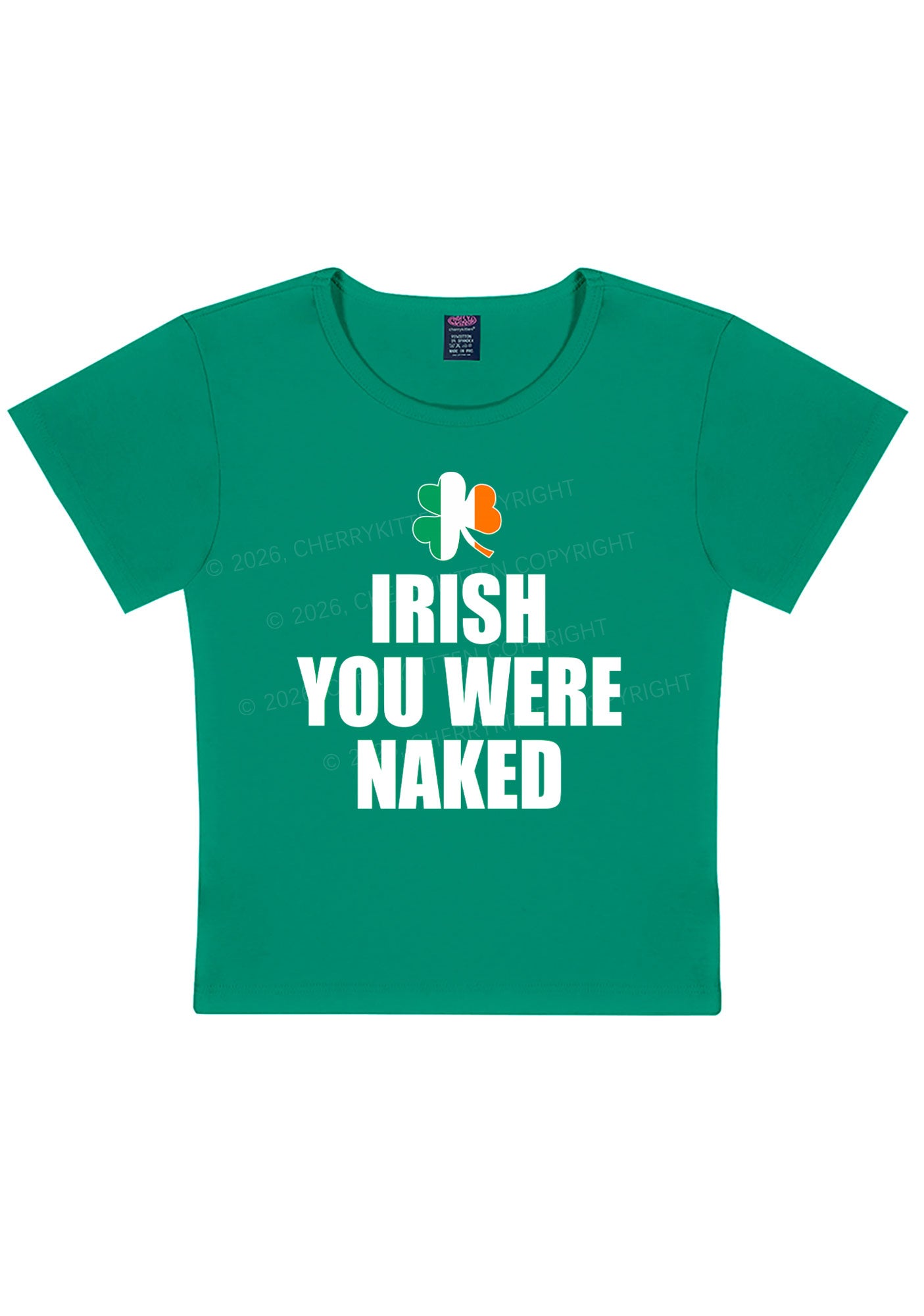 Irish You Were Naked St Patricks Y2K Baby Tee Cherrykitten