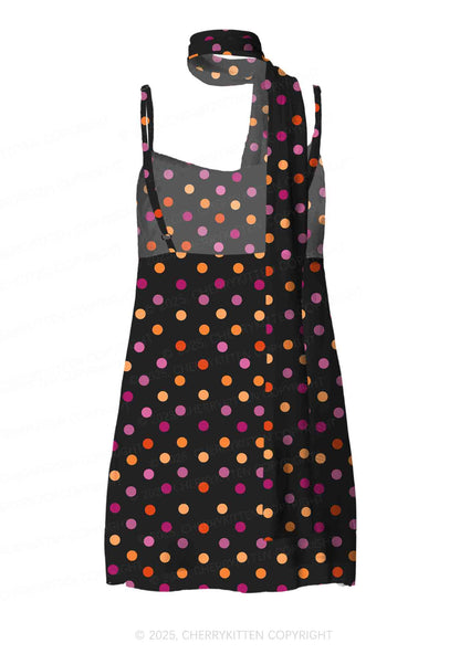 Lesbian Dots Pride Y2K Mesh Slip Dress Cherrykitten