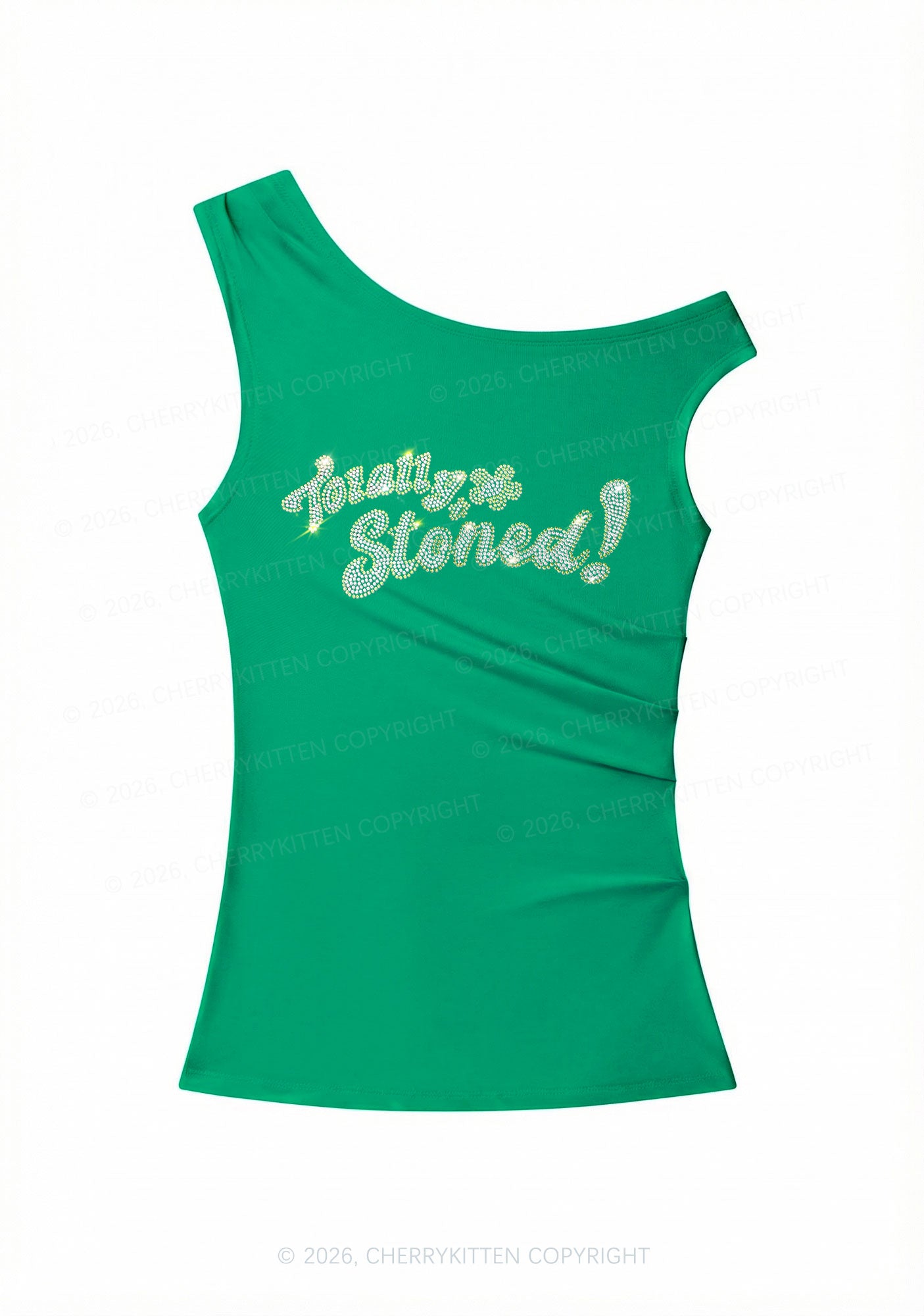 Rhinestone Totally Stoned Y2K Off Shoulder Tank Top Cherrykitten