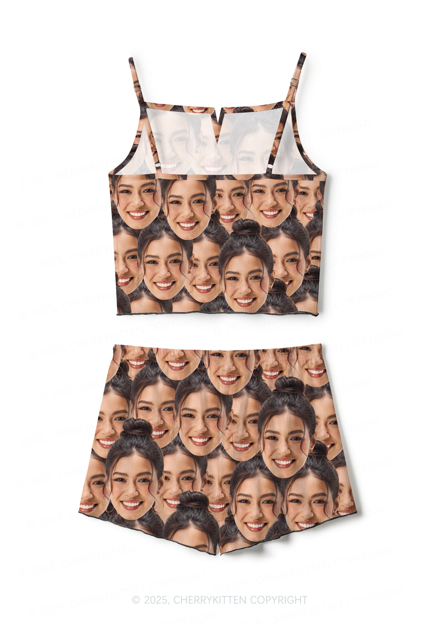Custom Portrait Valentine's Day Y2K Print Cami Shorts Pajama Set Cherrykitten