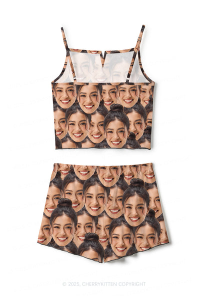 Custom Portrait Valentine's Day Y2K Print Cami Shorts Pajama Set Cherrykitten