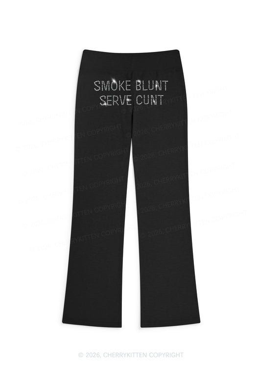 Rhinestone Smoke Blunt Y2K Low Rise Drawstring Flare Pants Cherrykitten