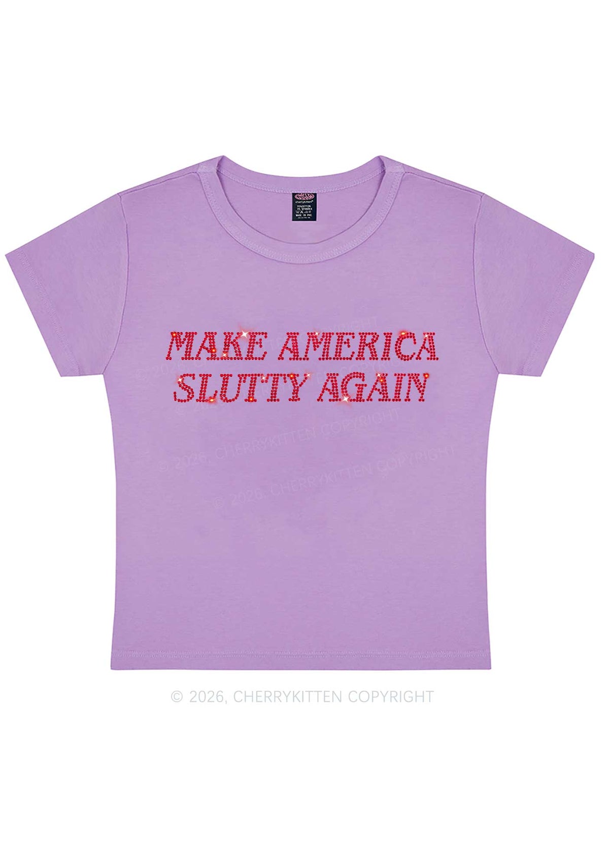 Rhinestone Make America Slxtty Y2K Baby Tee Cherrykitten