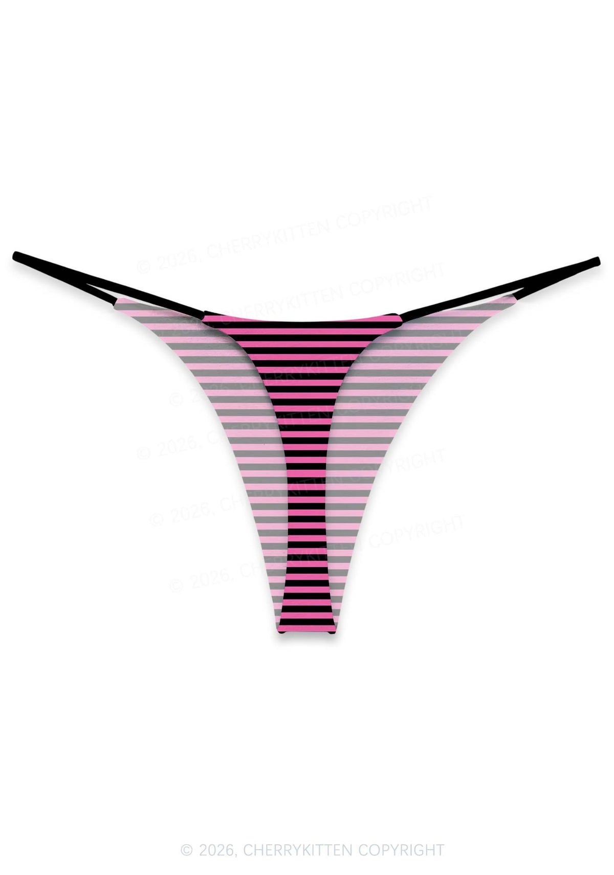 Pink And Black Stripes Y2K Print Bikini String Thong Cherrykitten