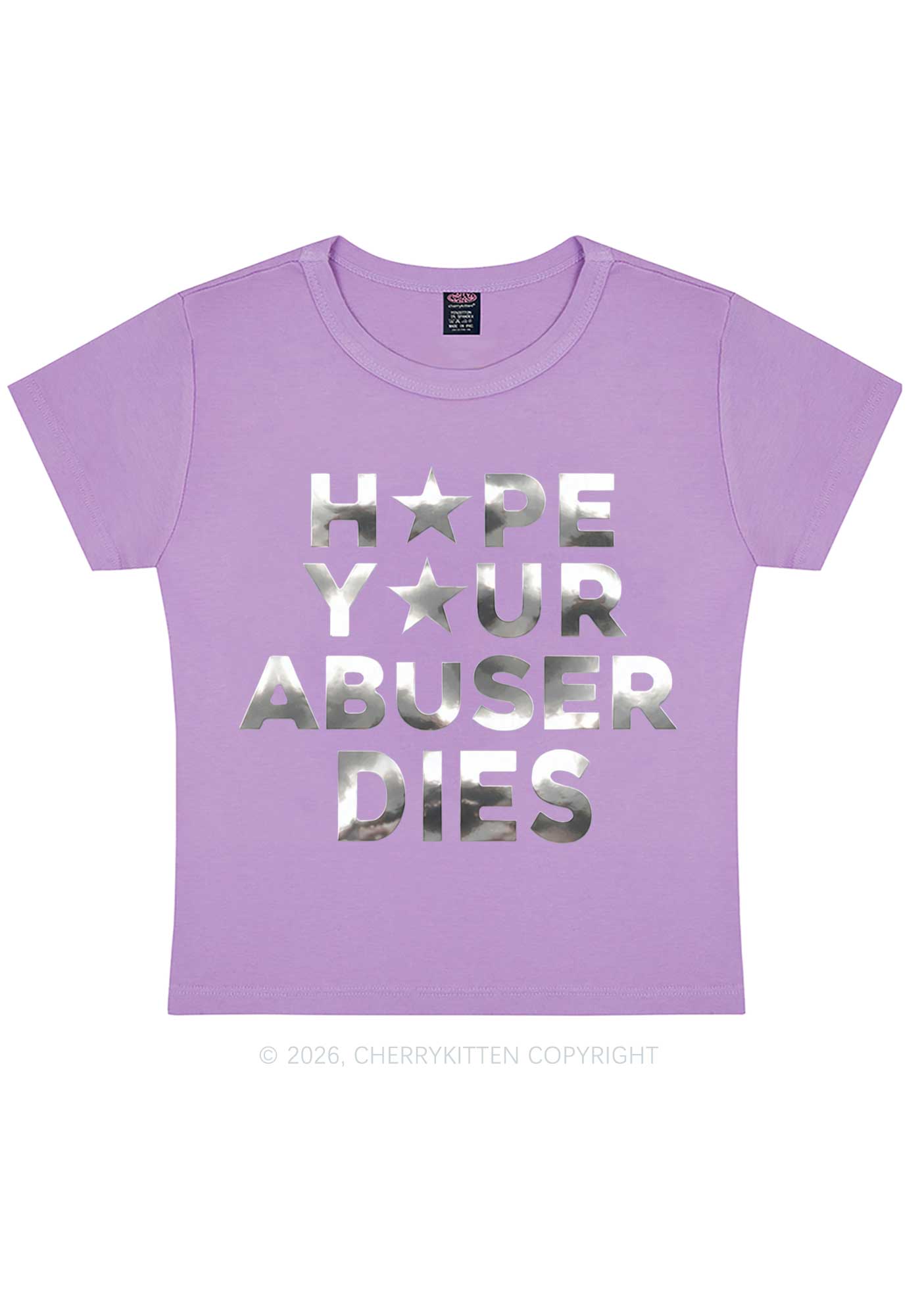 Abuser Dies Silver Foil Printed Y2K Baby Tee Cherrykitten