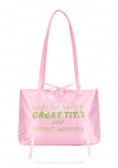 Rhinestone Sorry For Having Correct Opinions Y2K Satin Bags Cherrykitten