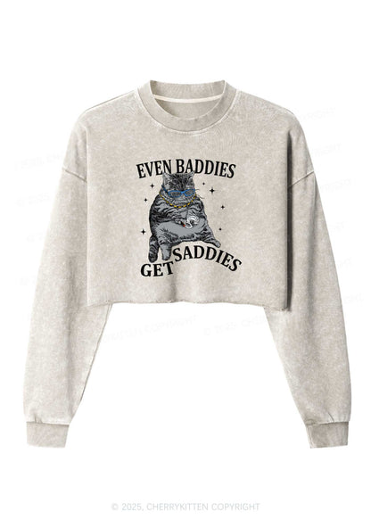 Even Baddies Get Saddies Y2K Crop Washed Sweatshirts Cherrykitten