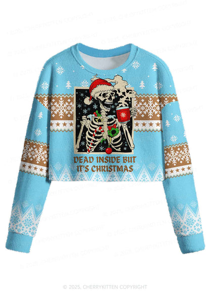 Dead Inside Y2K Christmas Crop Knit Sweatshirt Cherrykitten