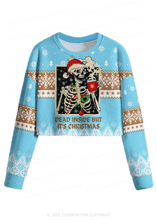 Dead Inside Y2K Christmas Crop Knit Sweatshirt Cherrykitten