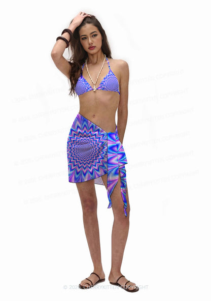 Blue Vortex Optical Illusion Y2K Print Bikini Set Cherrykitten