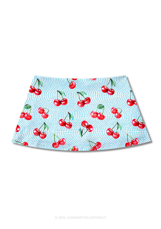 Blue Cherry Y2K Print Mini Skirt Cherrykitten