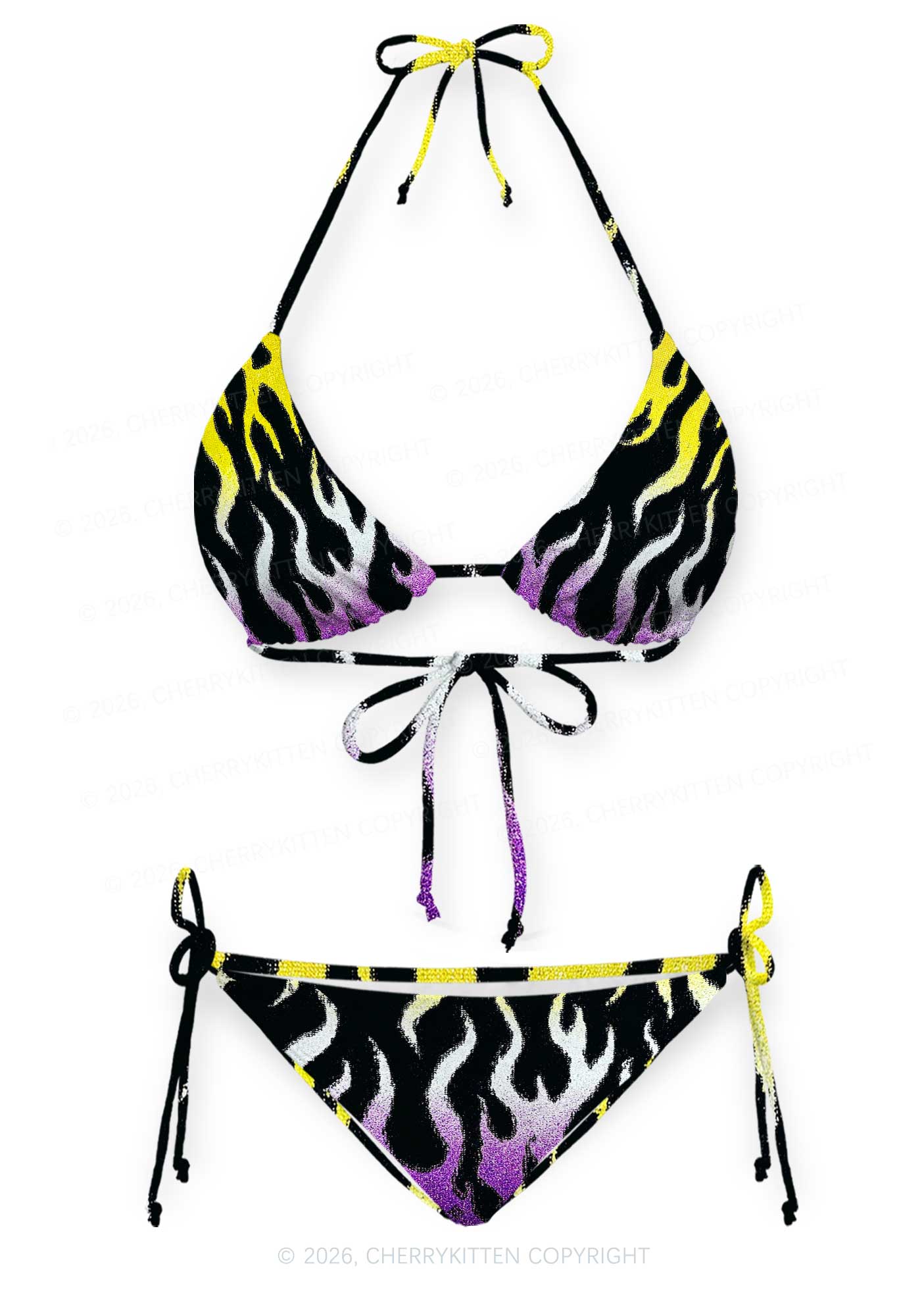 Nonbinary Flame Pride Y2K Print Bikini Set Cherrykitten