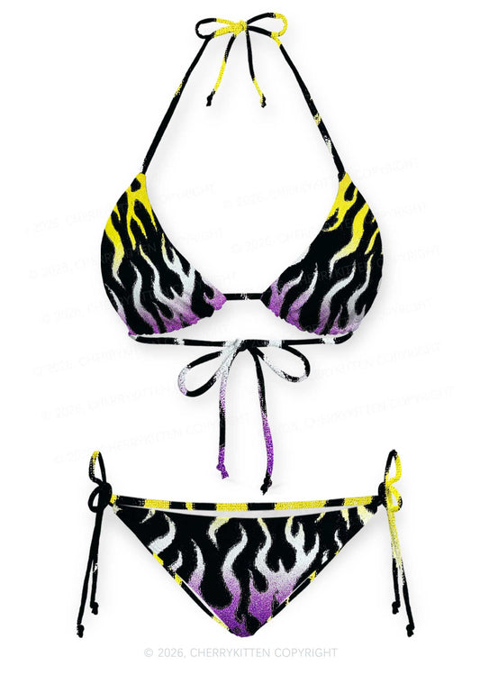 Nonbinary Flame Pride Y2K Print Bikini Set Cherrykitten