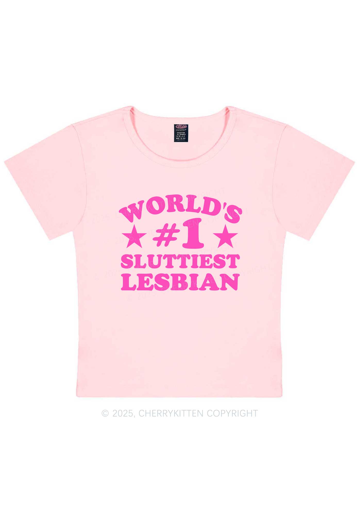 Worlds First Slxttiest Lesbian Pride Y2K Baby Tee Cherrykitten