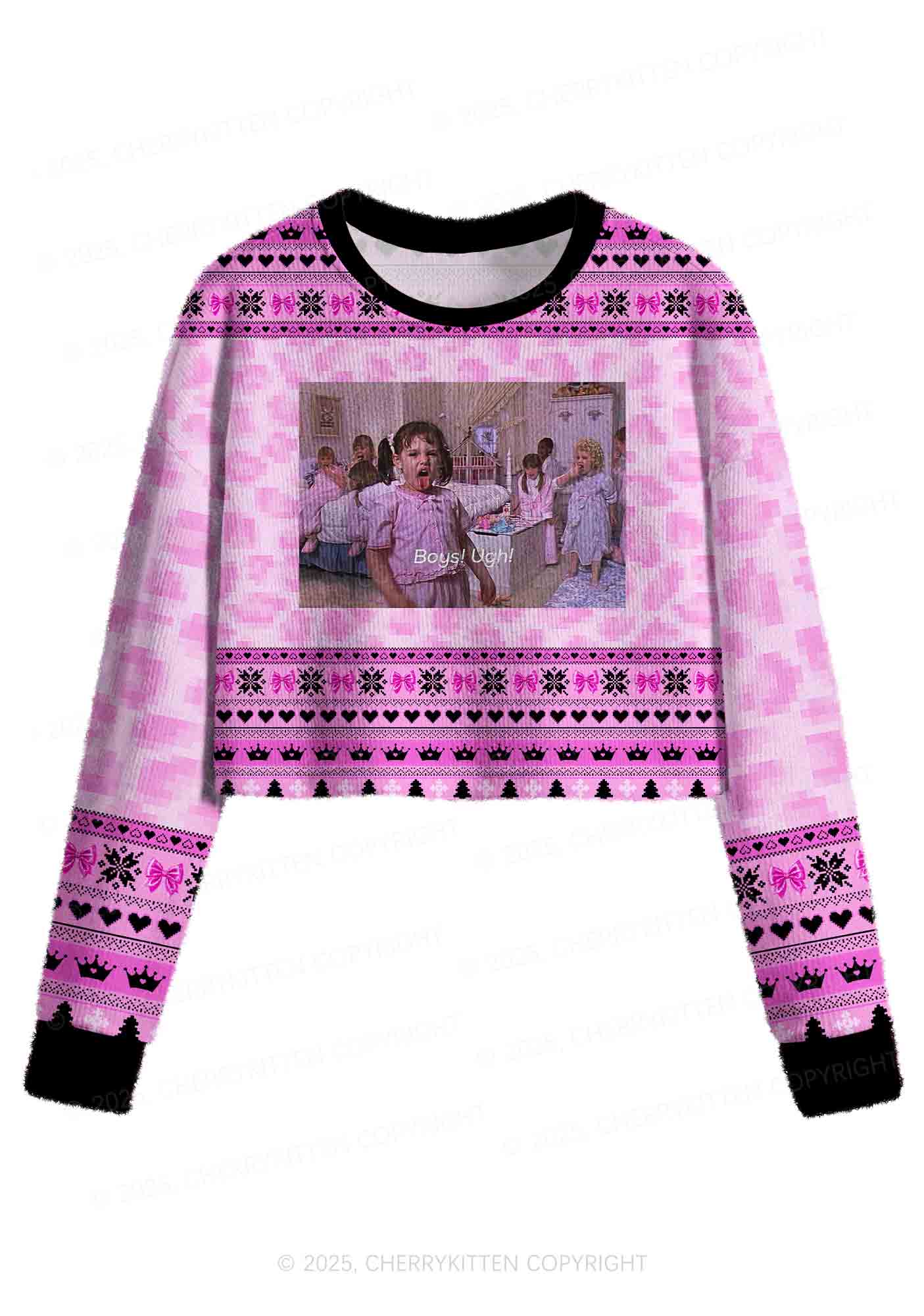 Boys Ugh Y2K Christmas Crop Knit Sweatshirt Cherrykitten