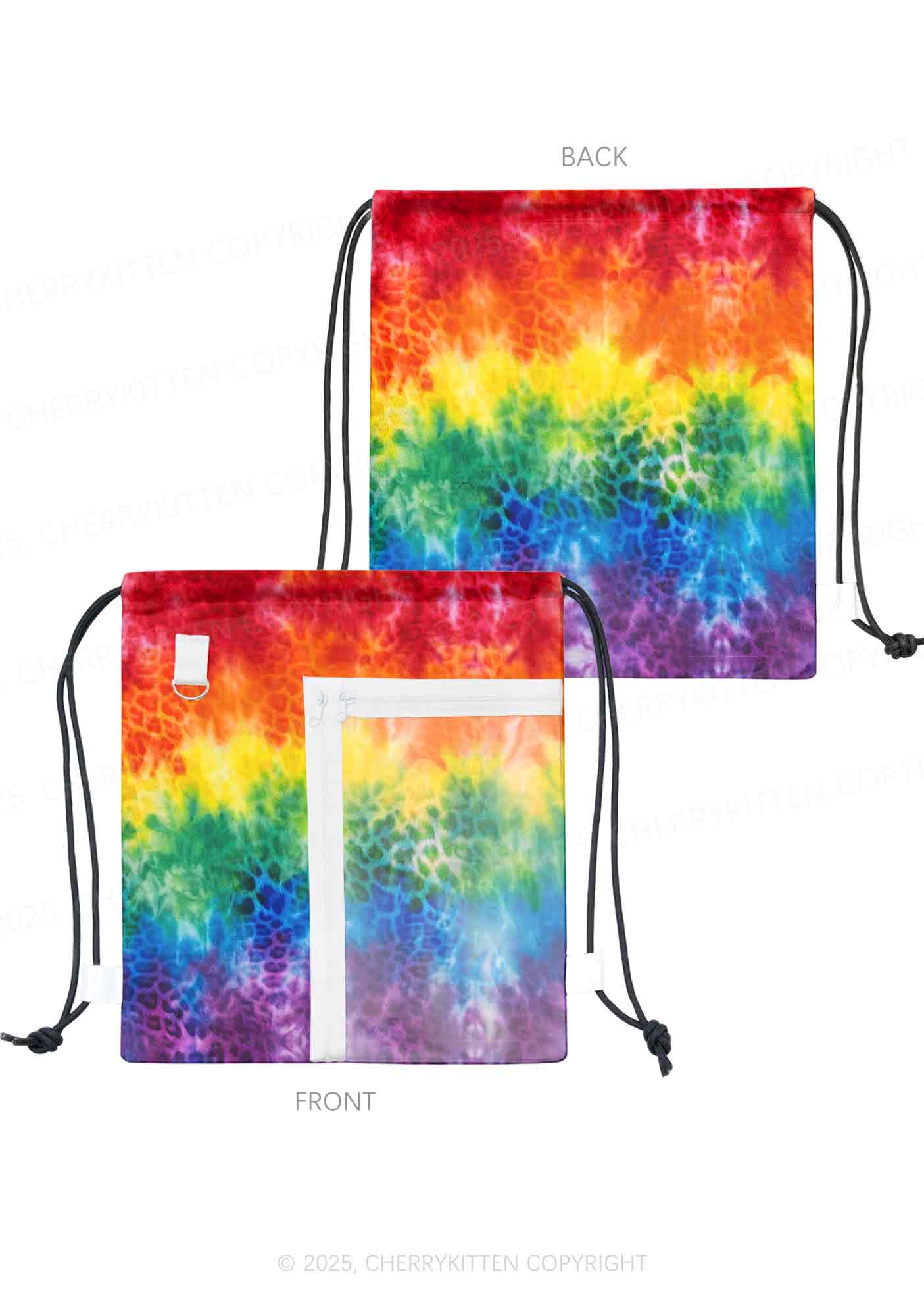 Rainbow Leopard Tie Dye Pride Y2K Drawstring Itabag Backpack Cherrykitten