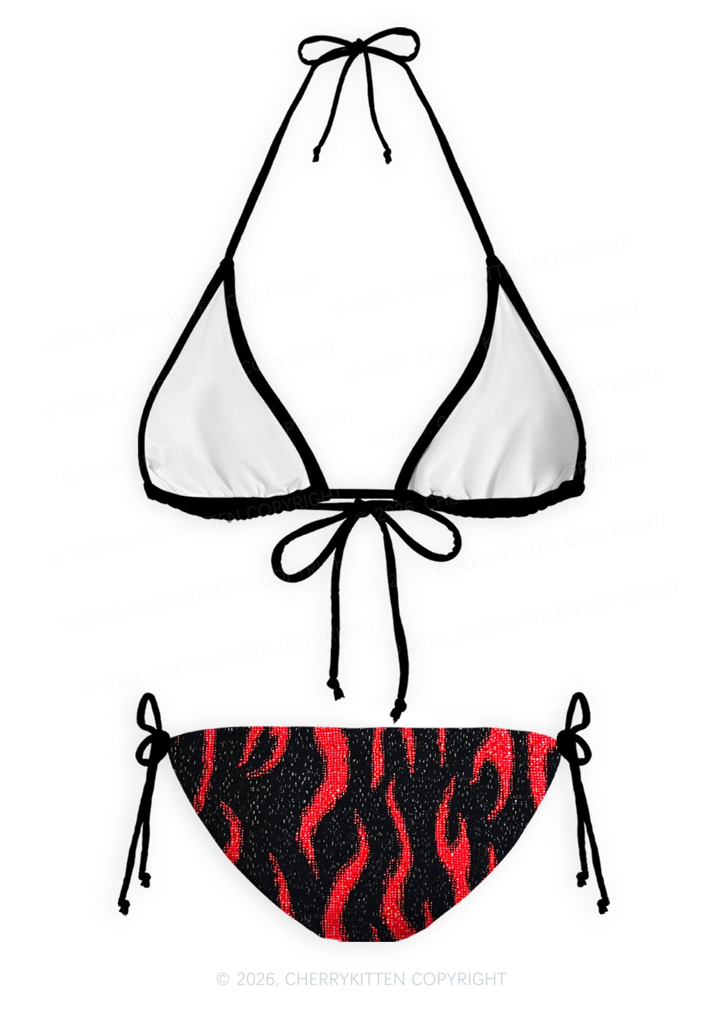 Red Flame Y2K Print Bikini Set Cherrykitten