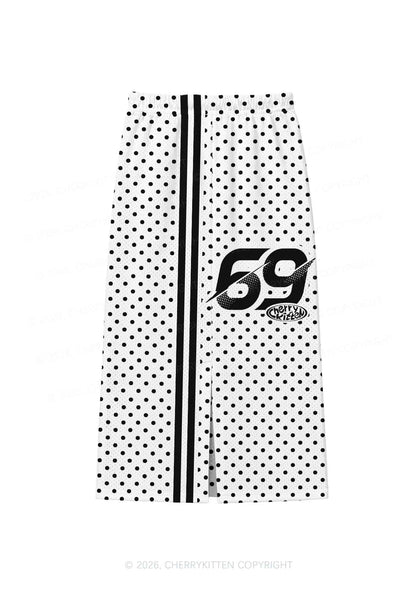 Black Dots On White Y2K Sport Jersey Drawstring Midi Skirt Cherrykitten
