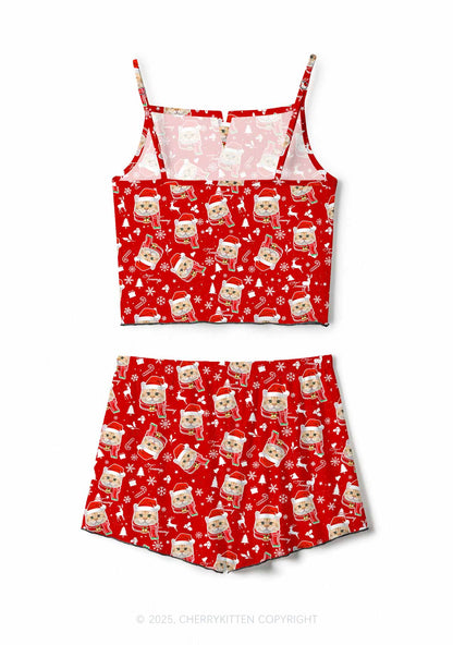 Custom Candy Cat Face Y2K Print Cami Shorts Pajama Set Cherrykitten