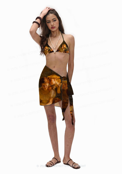 Two Women Reading Letter Pride Y2K Print Bikini Set Cherrykitten