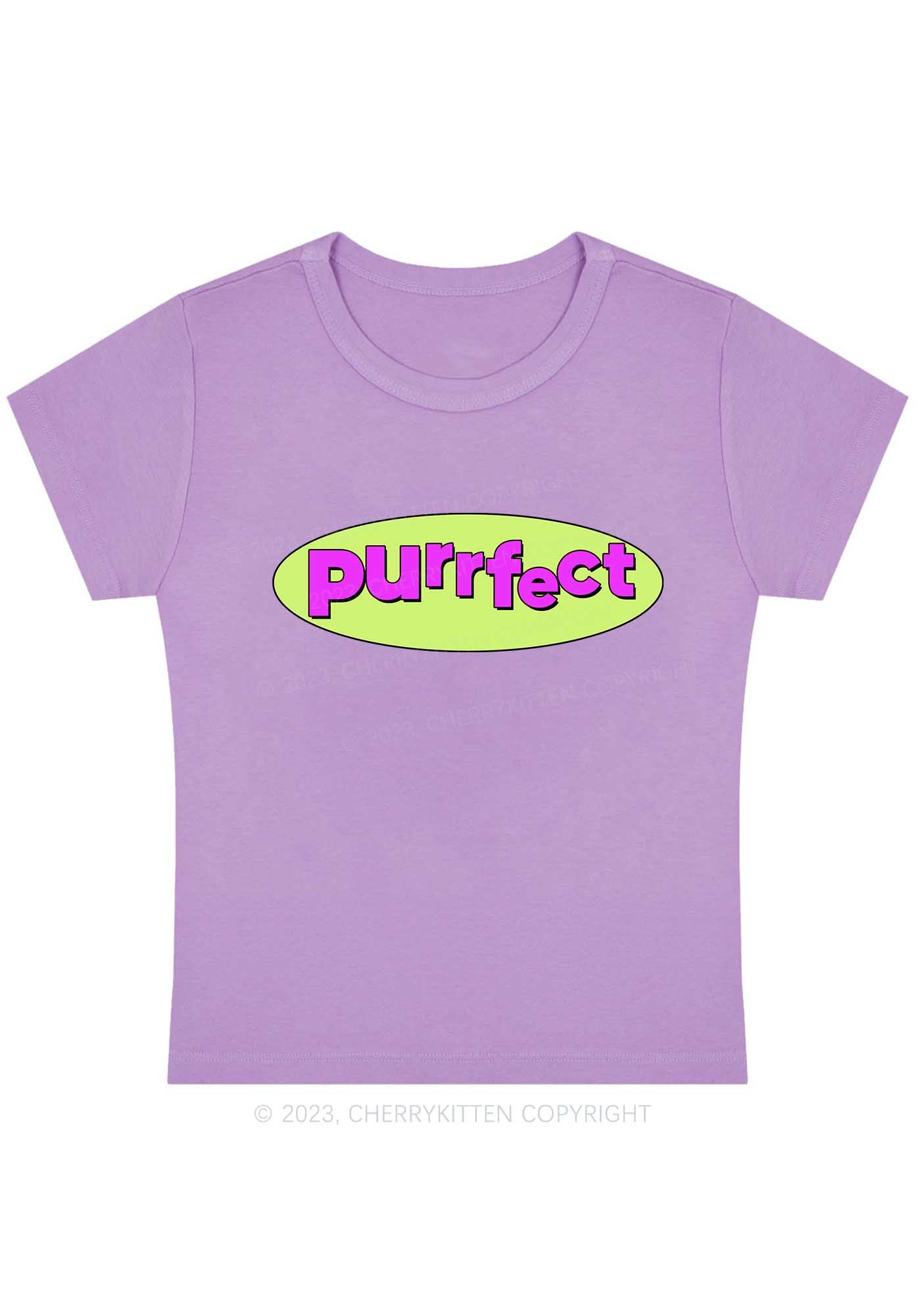 Curvy Fluorescent Purple Purrfect Baby Tee Cherrykitten