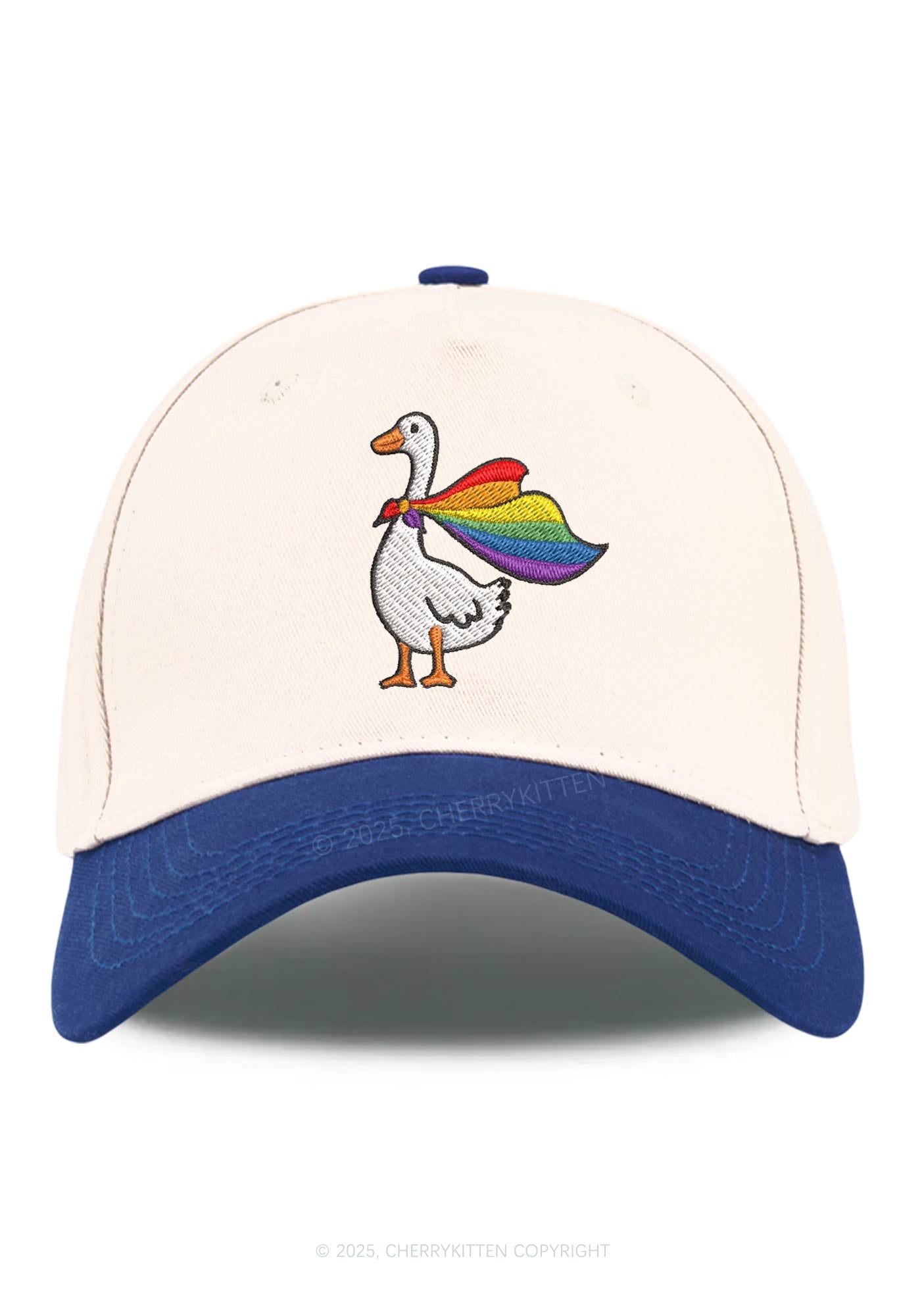 Embroidered Rainbow Goose Pride Y2K Color Block Baseball Cap Cherrykitten
