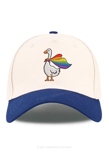 Embroidered Rainbow Goose Pride Y2K Color Block Baseball Cap Cherrykitten