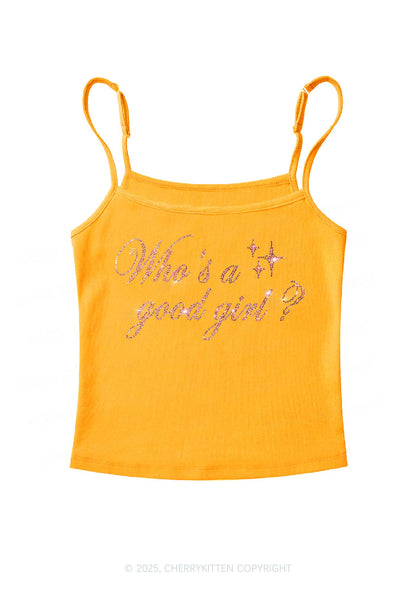 Rhinestone Whos A Good Girl Y2K Spaghetti Strap Cami Cherrykitten