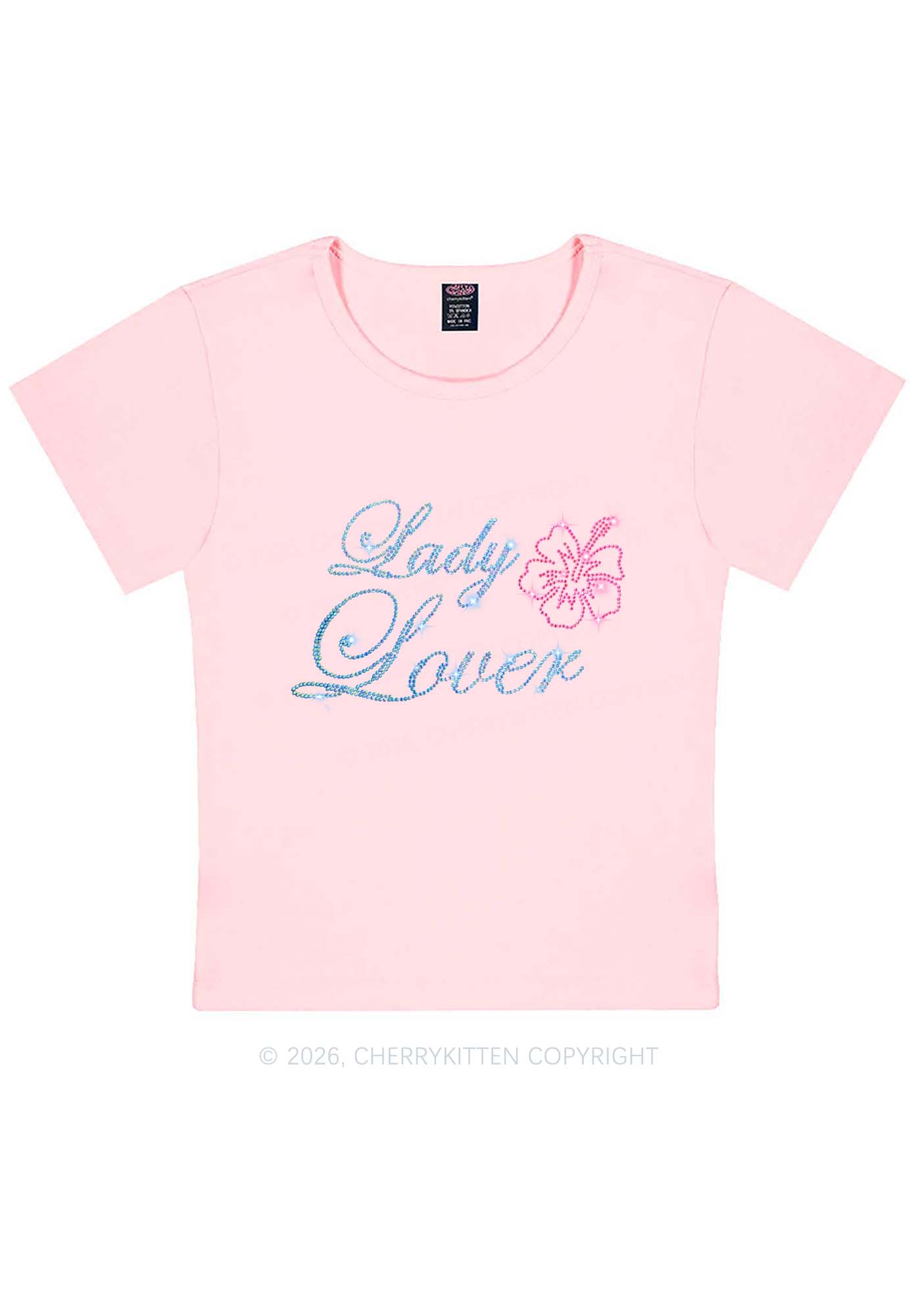 Rhinestone Lady Lover Pride Y2K Baby Tee Cherrykitten