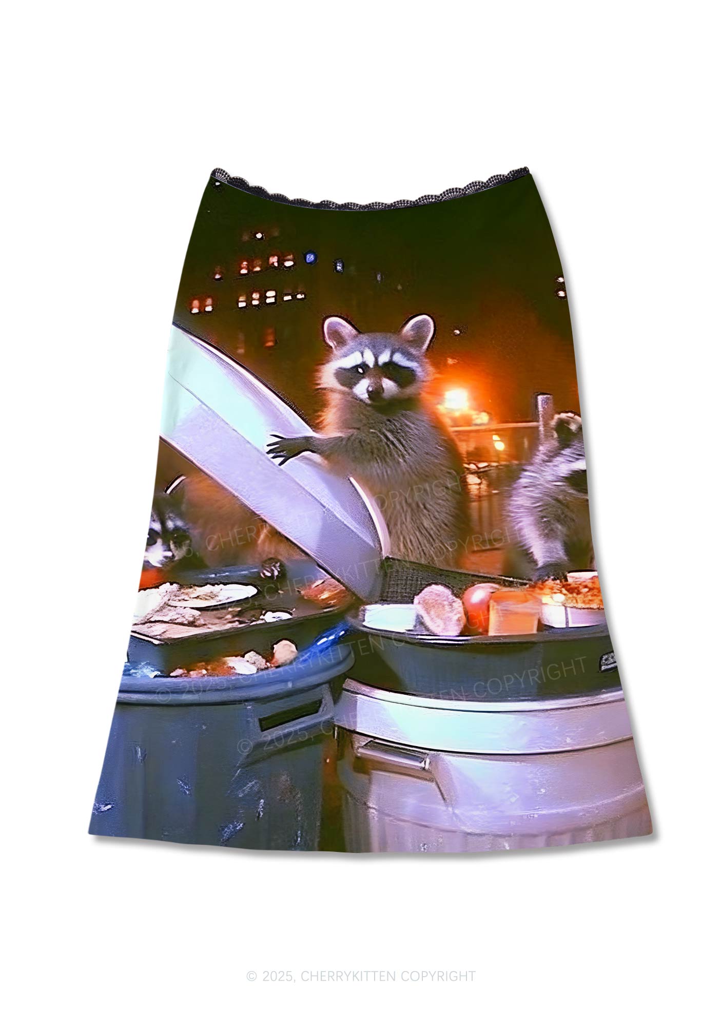 Raccoon Trash Party Y2K Print Midi Skirt Cherrykitten