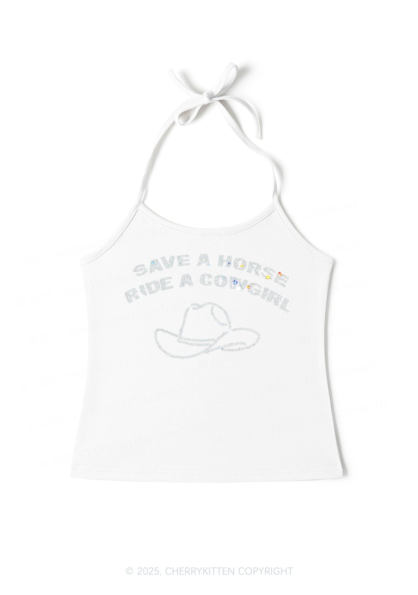 Rhinestone Save Horse Ride Cowgirl Y2K Halter Neck Cami Cherrykitten
