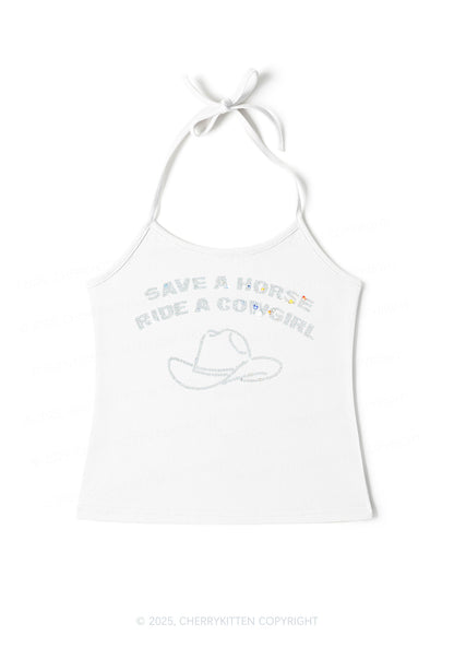 Rhinestone Save Horse Ride Cowgirl Y2K Halter Neck Cami Cherrykitten