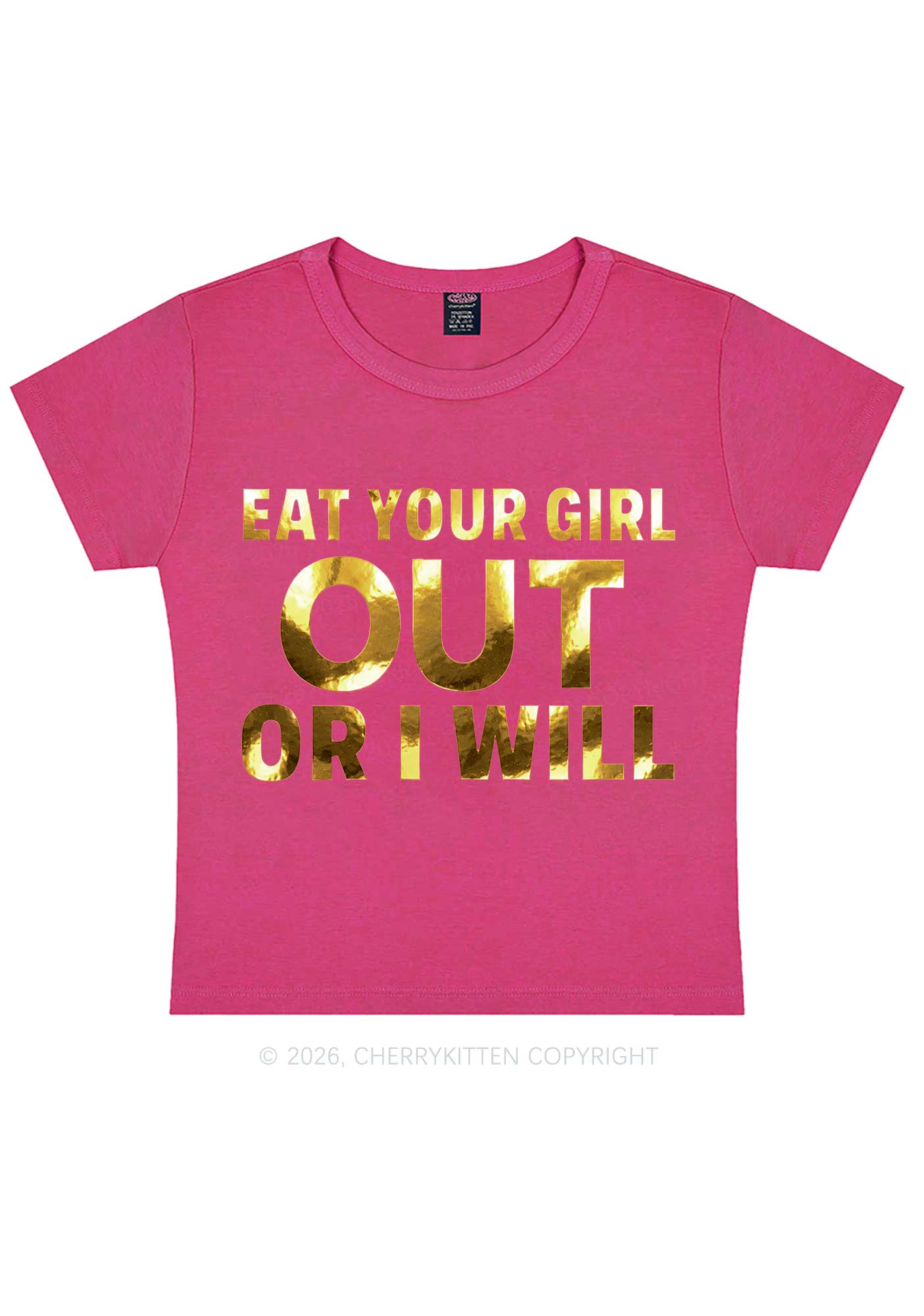 Eat Your Girl Out Silver Foil Printed Y2K Baby Tee Cherrykitten