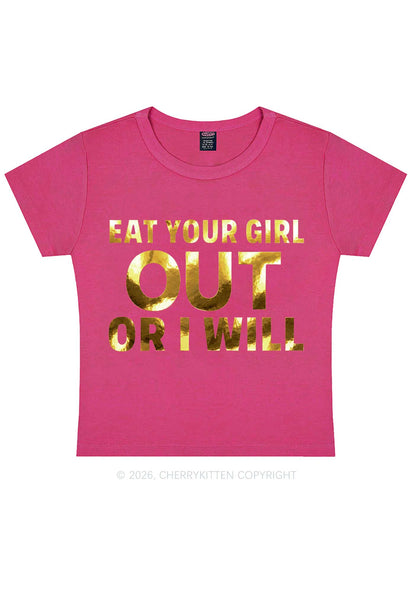 Eat Your Girl Out Silver Foil Printed Y2K Baby Tee Cherrykitten