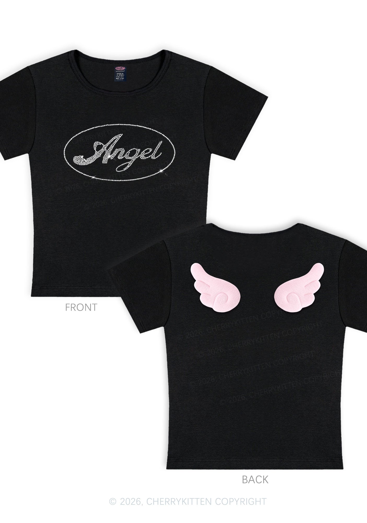 Rhinestone Angel Y2K Goth Angel Wings Baby Tee Cherrykitten
