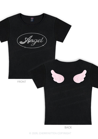Rhinestone Angel Y2K Goth Angel Wings Baby Tee Cherrykitten