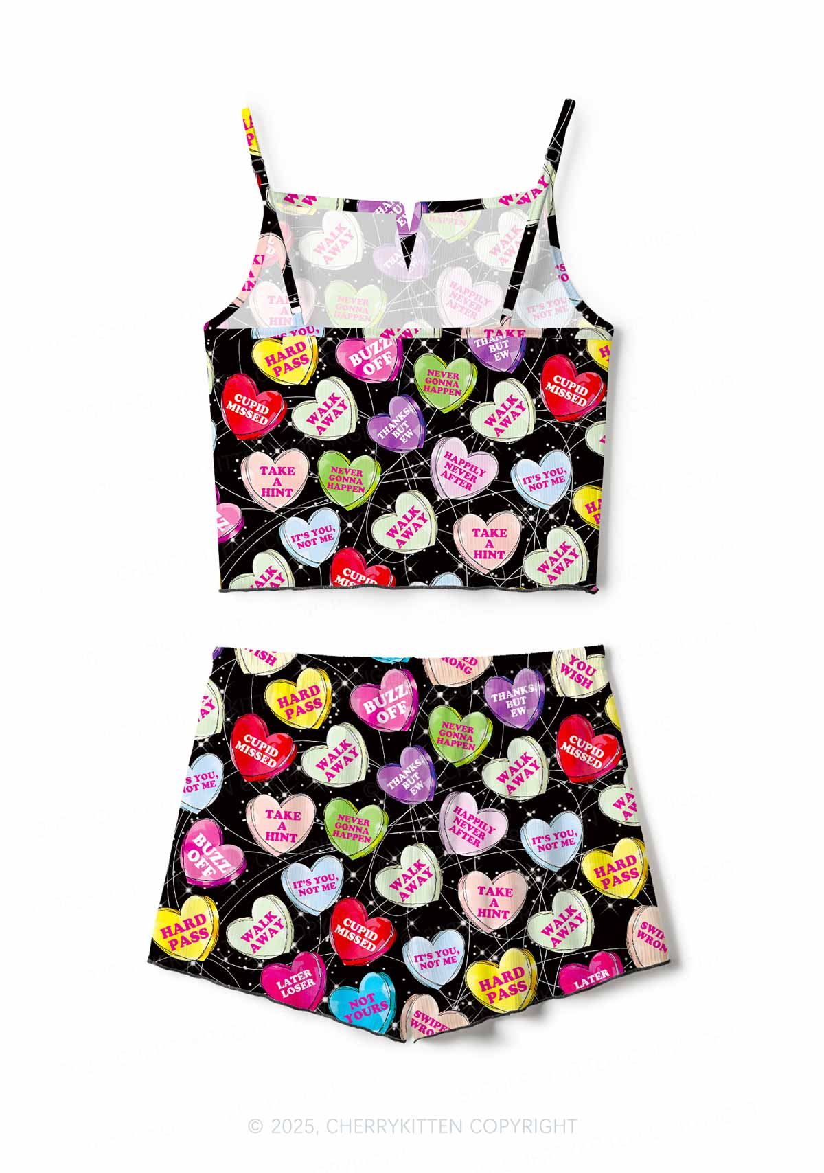 Anti Romantic Candy Y2K Valentine's Day Print Cami Shorts Pajama Set Cherrykitten