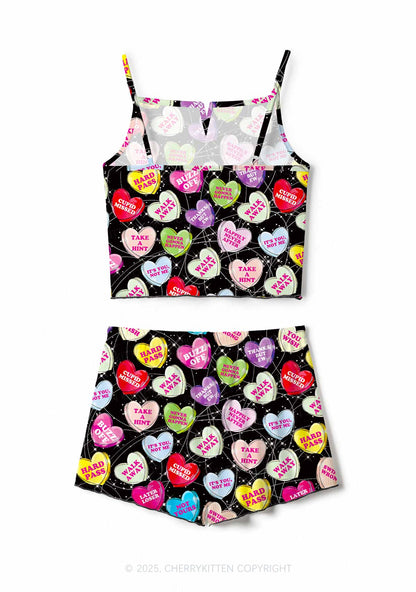 Anti Romantic Candy Y2K Valentine's Day Print Cami Shorts Pajama Set Cherrykitten
