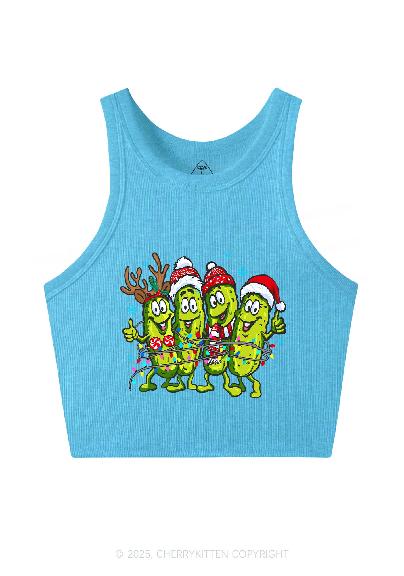 Christmas Cheerful Pickles Y2K Crop Tank Top Cherrykitten