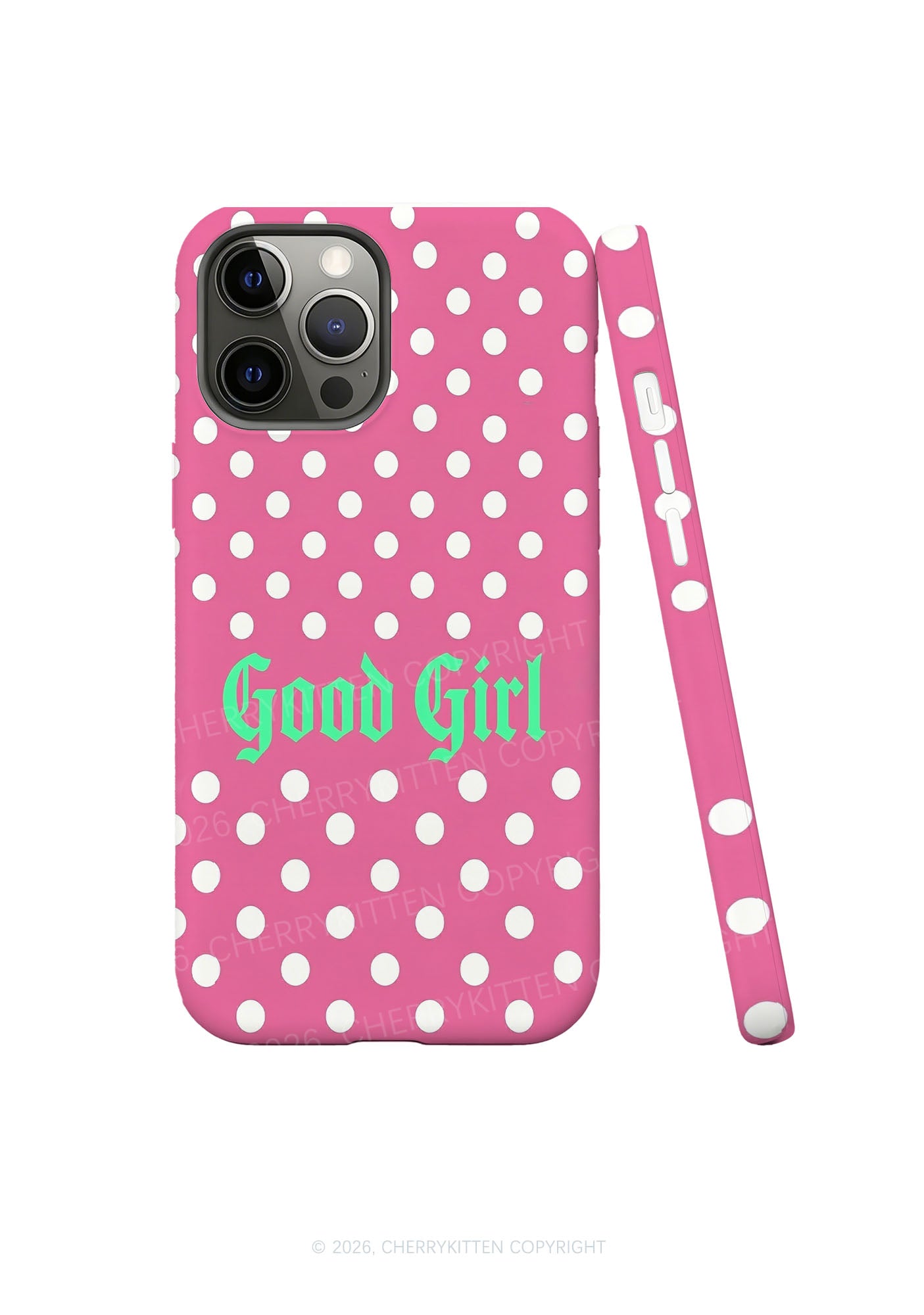 Good Girl White Dots On Pink Y2K Phone Case Cherrykitten