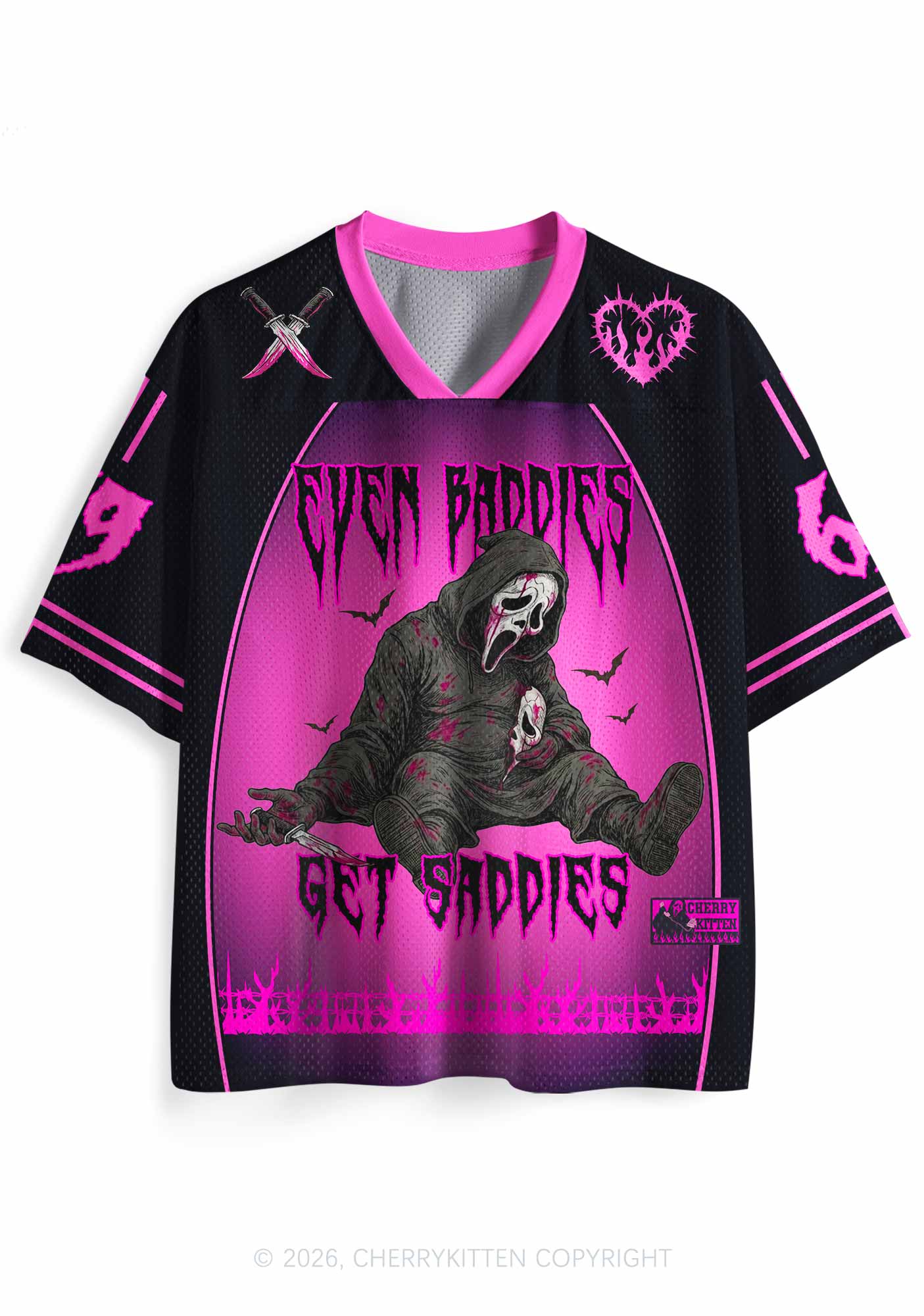 Halloween Skull Even Baddies Get Saddies Y2K Sport Jersey Shirts Cherrykitten